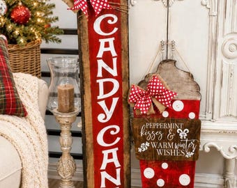 Hand Painted Christmas Sign: Peppermint Kisses, Cocoa, Candy Cane