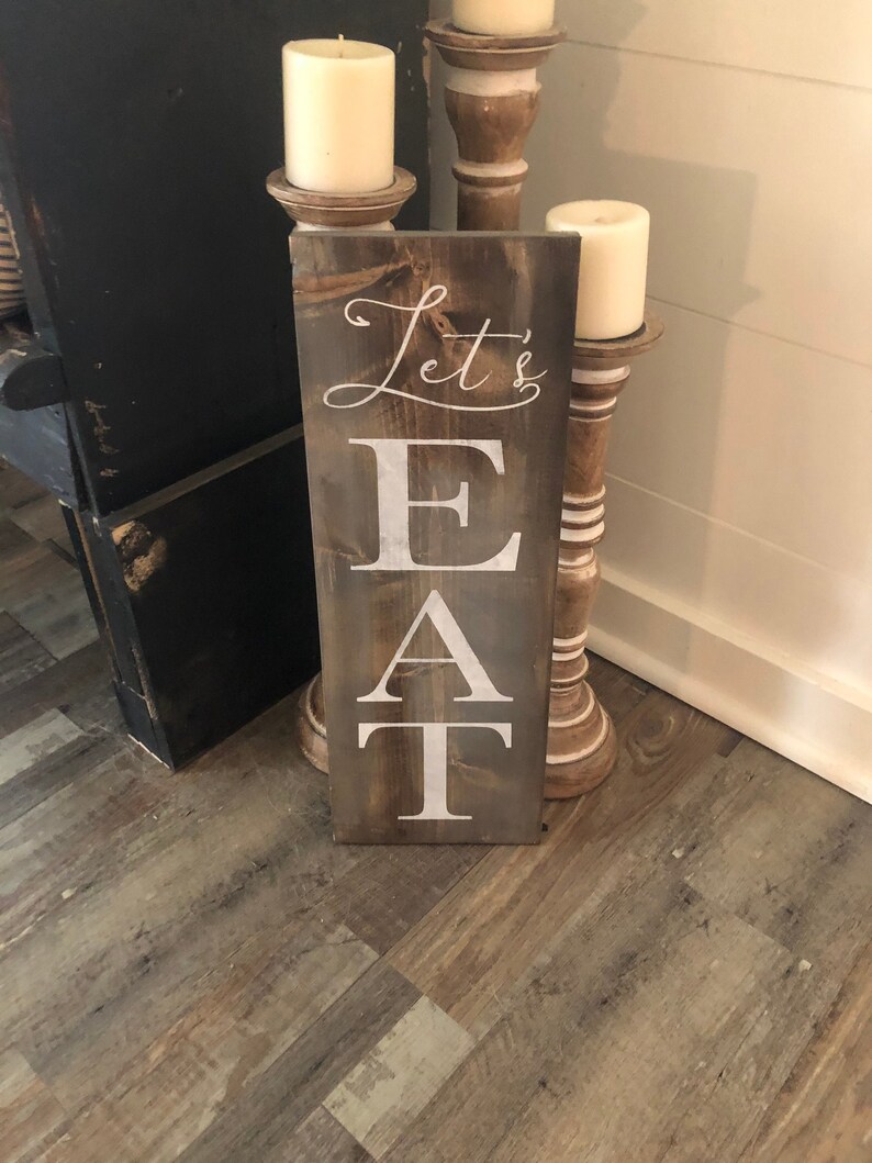 Rustic 'Let's Eat' Kitchen Sign: Farmhouse Style, Hand Painted image 2