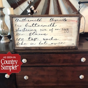Buttermilk biscuits recipe card sign / farmhouse sign / vintage recipe card / featured in Country Sampler magazine November 2018