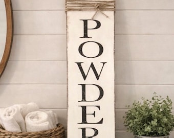 Hand-Painted Farmhouse Powder Room Sign, Rustic Wood Decor