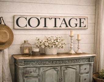 Hand Painted Cottage Sign: Distressed Farmhouse Wall Decor