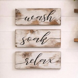 Ensemble de 3 panneaux en détresse pour salle de bain / panneaux pour lavage, trempage et relaxation / décoration murale de ferme rustique