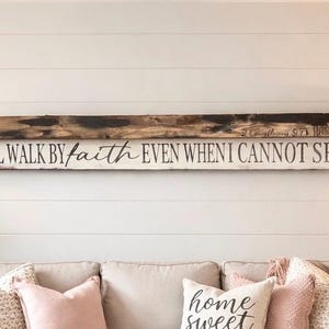 Hand Painted Wood Sign: I Will Walk By Faith Scripture Verse Home Décor
