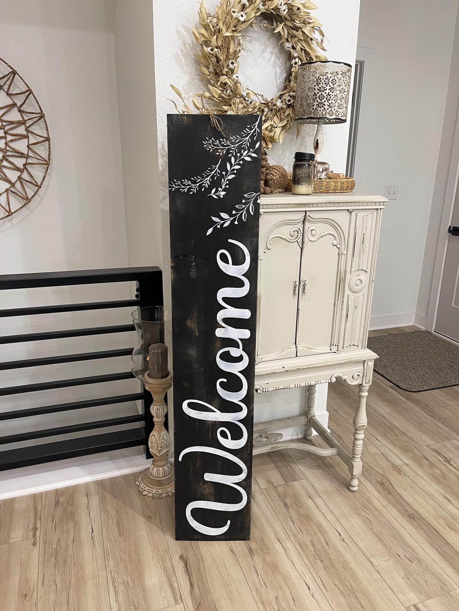 Distressed Black Welcome Sign: Farmhouse Rustic Entryway Porch Decor - Etsy