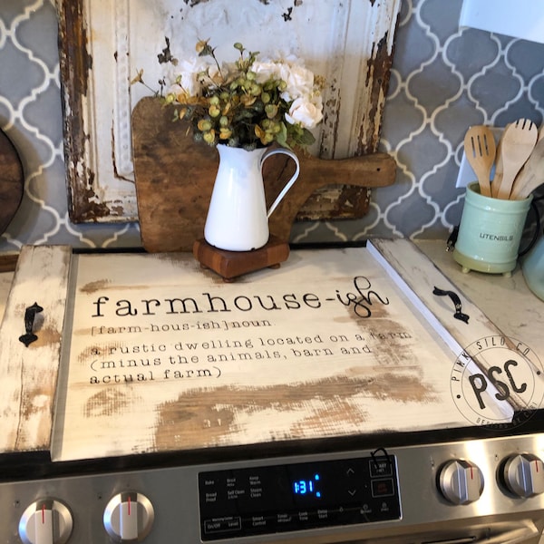 Rustic farmhouse stove cover / farmhouse-ish noodle board / stovetop cover / rustic noodle board / distressed noodle board