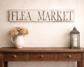 Hand-Painted Flea Market Sign – Farmhouse Wall Decor, Vintage Style