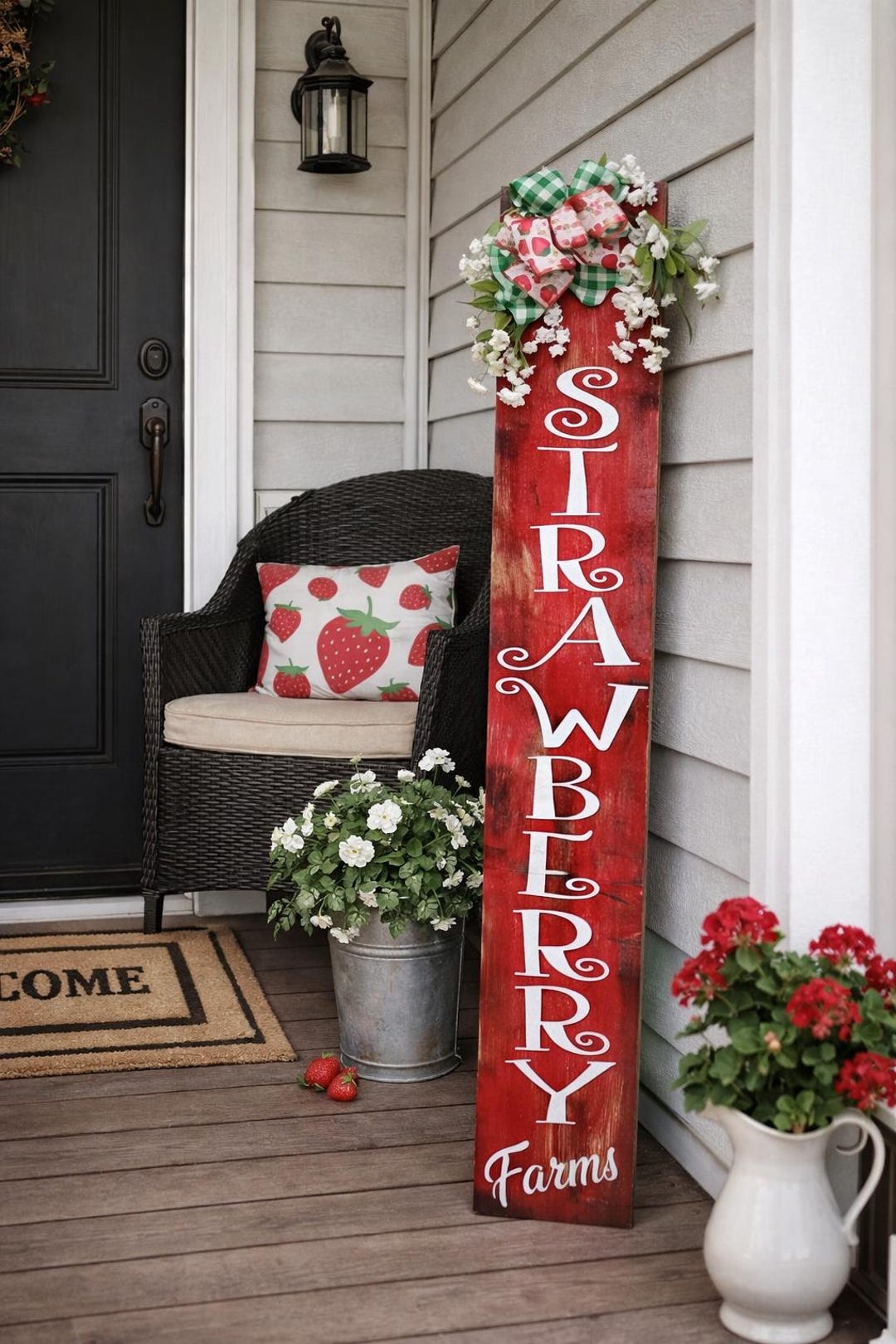 Rustic Strawberry Sign Hand-painted Strawberry Farms Wood Sign – Rustic Summer Farmhouse Décor ...