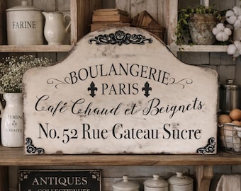 Boulangerie Paris Sign / French Farmhouse Cottage Decor (26” x 18”) / unique vintage wood sign
