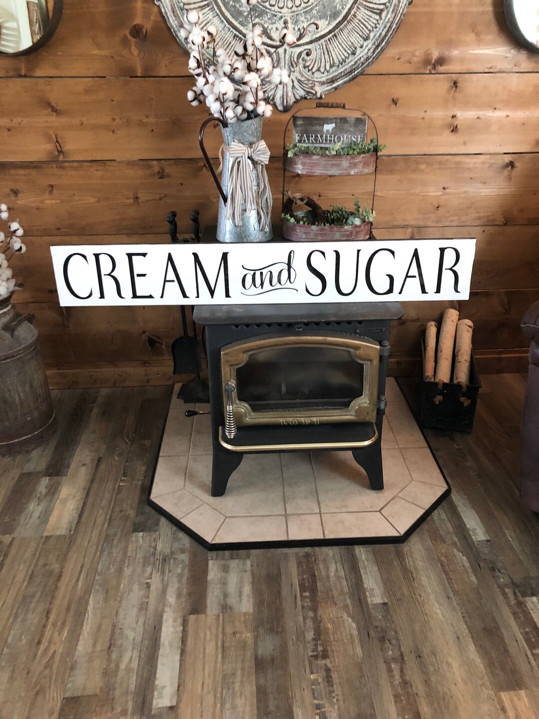 Large Cream and Sugar Sign / Kitchen Sign / Farmhouse Decor / Etsy