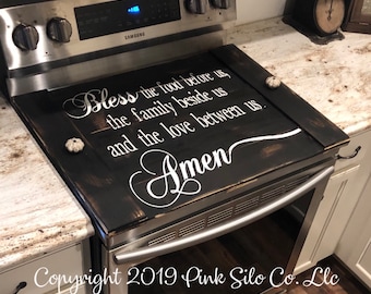 Prayer stove top cover / bless this food stove cover /  stove cover / farmhouse stove cover / farmhouse sign / stove board / noodle board