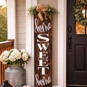 Hand Painted Vertical Home Sweet Home Sign: Farmhouse Porch Decor