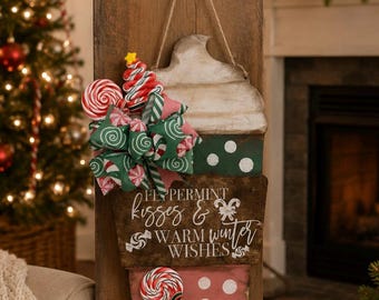 Hand Painted Christmas Sign: Peppermint Kisses, Cocoa, Candy Cane