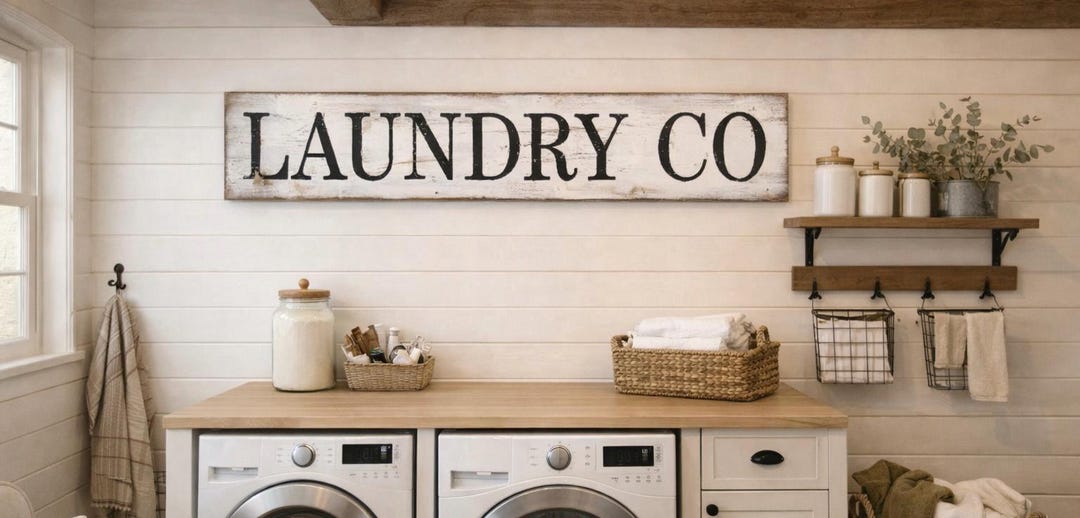 Farmhouse Laundry Sign, Distressed Wood Wall Decor, Rustic Laundry Room ...
