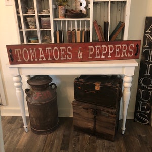 Vintage sign / tomatoes and peppers sign / farmhouse sign / farmers market sign / rustic sign / 3,4, or 5ft sign