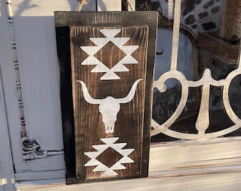 Rustic  sign  / western aztec sign / longhorn sign / western decor