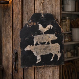 Letrero decorativo rústico pintado a mano con motivos de animales (33 x 28,5 cm)