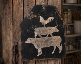 Hand Painted Farmhouse Tag Sign: Rustic Animal Decor (13x11.25)