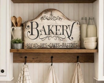 Hand-Painted Bakery Sign, Distressed Farmhouse Decor (17” x 12")
