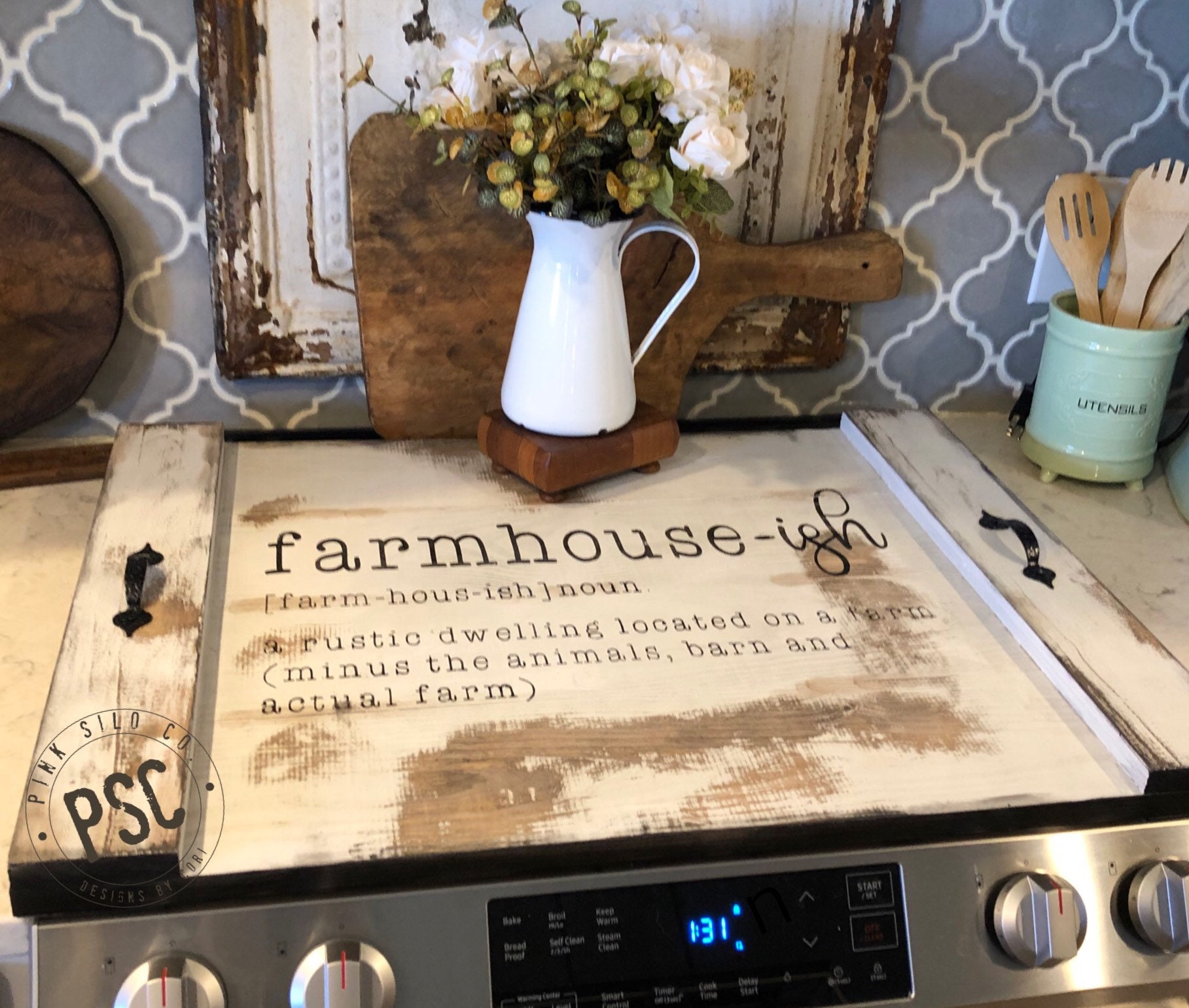 Farmhouse Stove Top Cover Noodle Board, Oven Cover, Stove Cover, Rusti –  JensenEden Farmhouse Decor