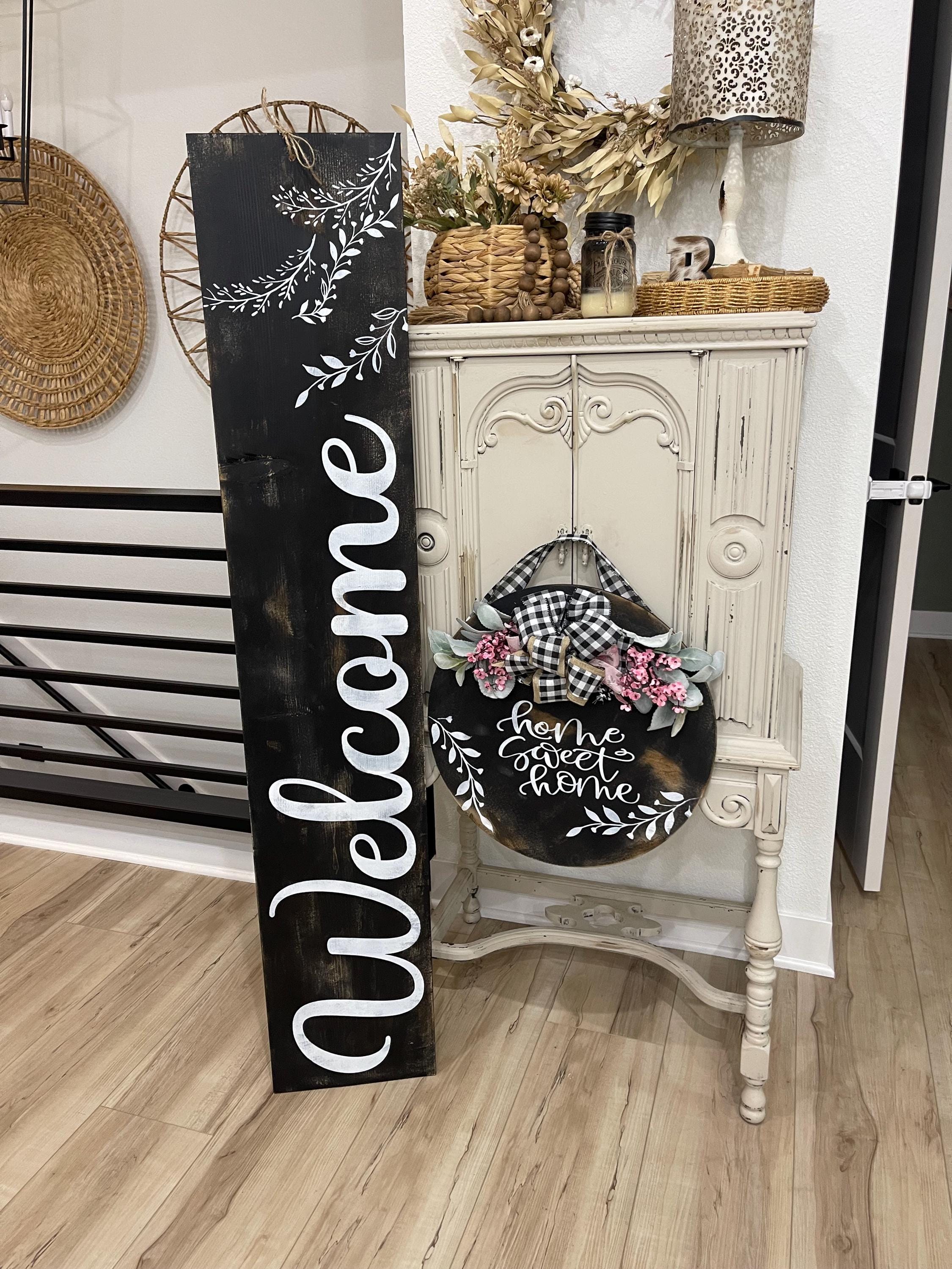 Distressed Black Welcome Sign: Farmhouse Rustic Entryway Porch Decor - Etsy