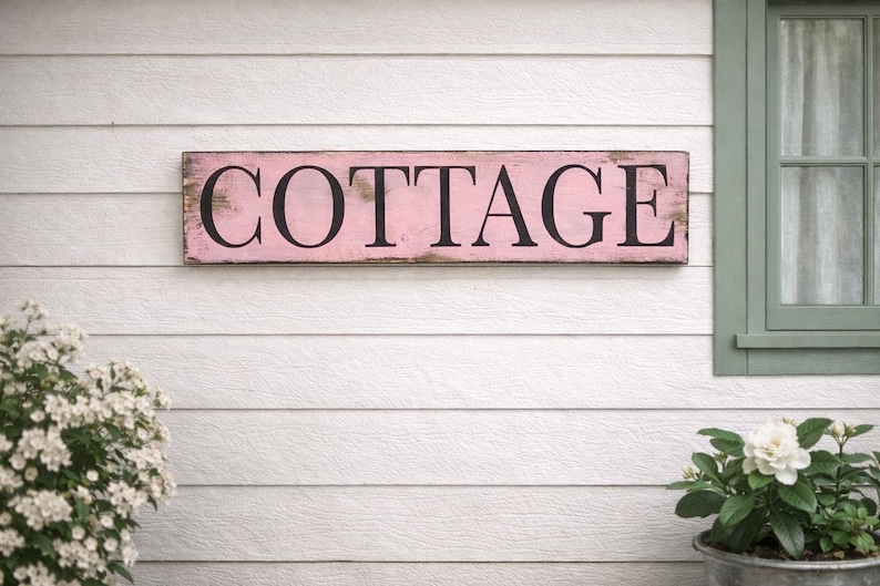 Hand Painted Pink Cottage Sign, Rustic Farmhouse Decor - Etsy