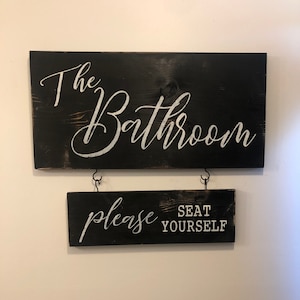 Bathroom sign set / please seat yourself sign / farmhouse bathroom sign / distressed bathroom sign