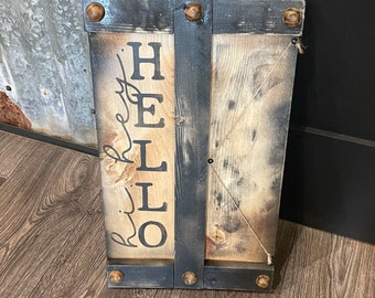 Ready to ship / Rustic sign  / western aztec sign / hello sign / western decor