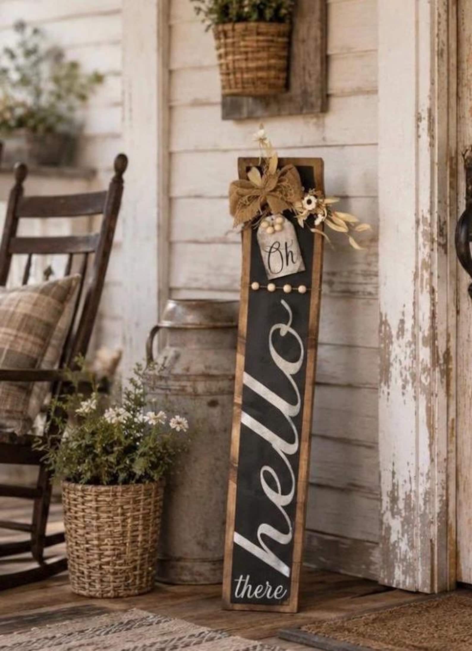 Vertical Hello There Sign: Rustic Farmhouse Decor, Neutral Rustic Home ...