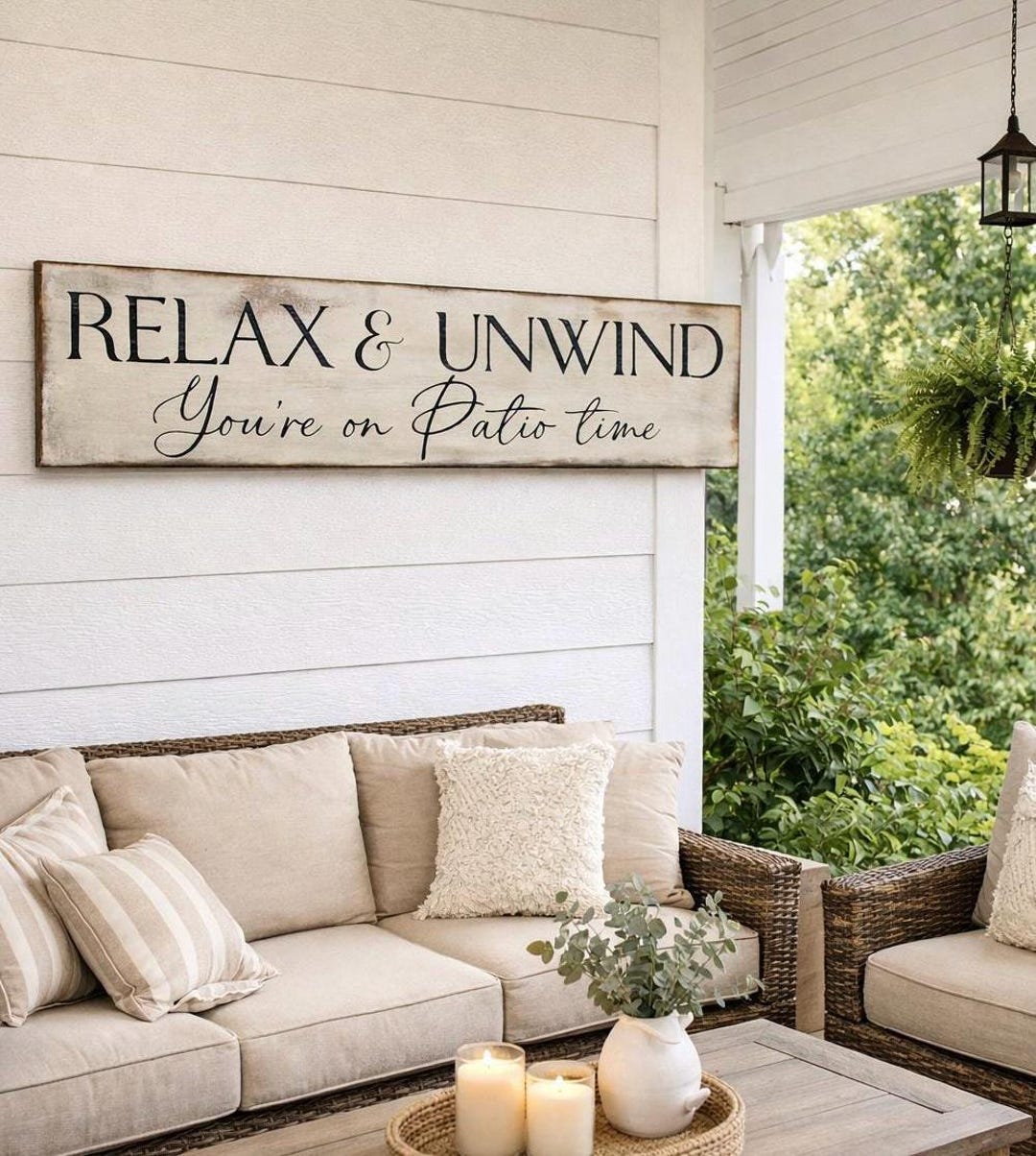 Unwind Sign Relax and Unwind Patio Sign: Rustic Farmhouse Decor - Etsy