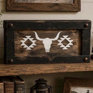Letrero de madera con vaca azteca: decoración rústica del oeste (45,7 cm x 28,5 cm)