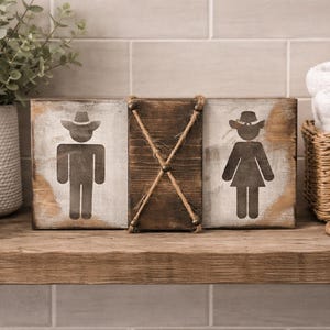 Cowboy & Cowgirl Restroom Sign | Rustic Western Bathroom Sign | Farmhouse Wall Decor