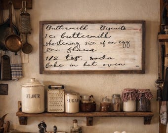 Buttermilk Biscuits Recipe Sign, Farmhouse Kitchen Decor, Vintage Recipe Card Wall Art