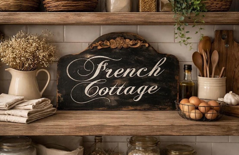 French Cottage Wood Sign – Distressed French Country Farmhouse Decor image 1