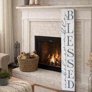 Hand Painted 'Blessed' Vertical Wood Sign - Farmhouse Porch Decor