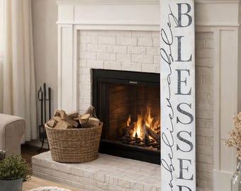 Hand Painted 'Blessed' Vertical Wood Sign - Farmhouse Porch Decor