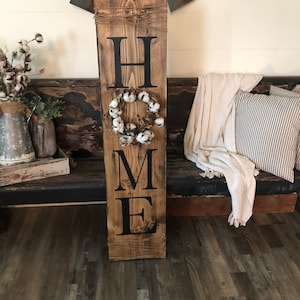 Huge home sign / cotton wreath  / Sign with wreath / Farmhouse home sign / wreath sign / modern farmhouse decor / cotton wreath sign