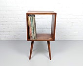 Mid Century Modern Vinyl Console, Vinyl Record storage, Nightstand, Rustic Side Table