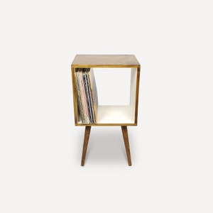 Scandinavian Vinyl Console, Vinyl Record storage, Nightstand, Real Wood Side Table