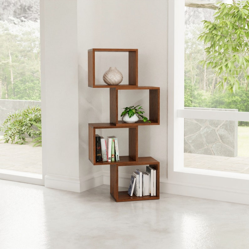 Modular Bookshelf, Real Wood Bookshelf, Minimalist Bookshelf Chestnut
