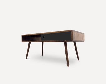 MCM Coffee Table with Storage and Sliding doors, Solid Wood, Scandinavian