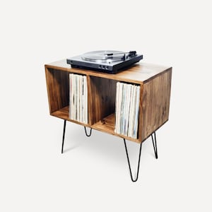 Record Console, Mid Century Modern Stand, Scandinavian Record Vinyl Storage, Hairpin Legs