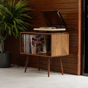 Mid Century Modern Record Console | Handmade Record Console | MCM Turntable Stand | Solid Wood Vinyl Storage