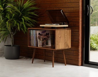 Console de disque moderne du milieu du siècle, console de lecteur de disque vinyle, support de platine