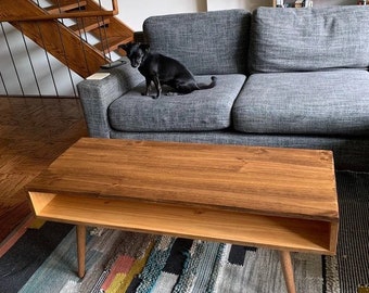 Mid Century Modern Coffee Table, Retro Orange Coffee Table, Minimalist Coffee Table