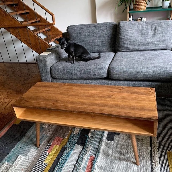 Mid Century Modern Coffee Table, Retro Orange Coffee Table, Minimalist Coffee Table