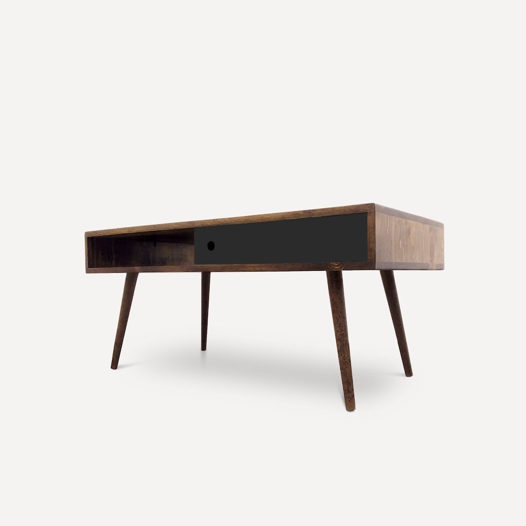 MCM Coffee Table With Storage and Sliding Doors, Solid Wood ...