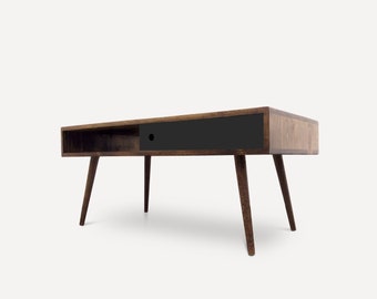 MCM Coffee Table with Storage and Sliding doors, Solid Wood, Scandinavian