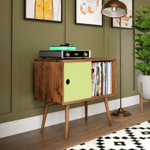 Mid Century Modern Record Console | MCM Vinyl Storage | Record Player Table