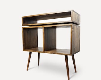 Console pour disque moderne Mid-Century, support pour platine vinyle, console rétro en vinyle, bois véritable