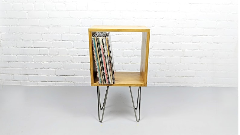 Rustic Vinyl Console Vinyl Record Storage Nightstand Rustic Side Table Hairpin Legs Industrial Modern Rustic Reclaimed Furniture